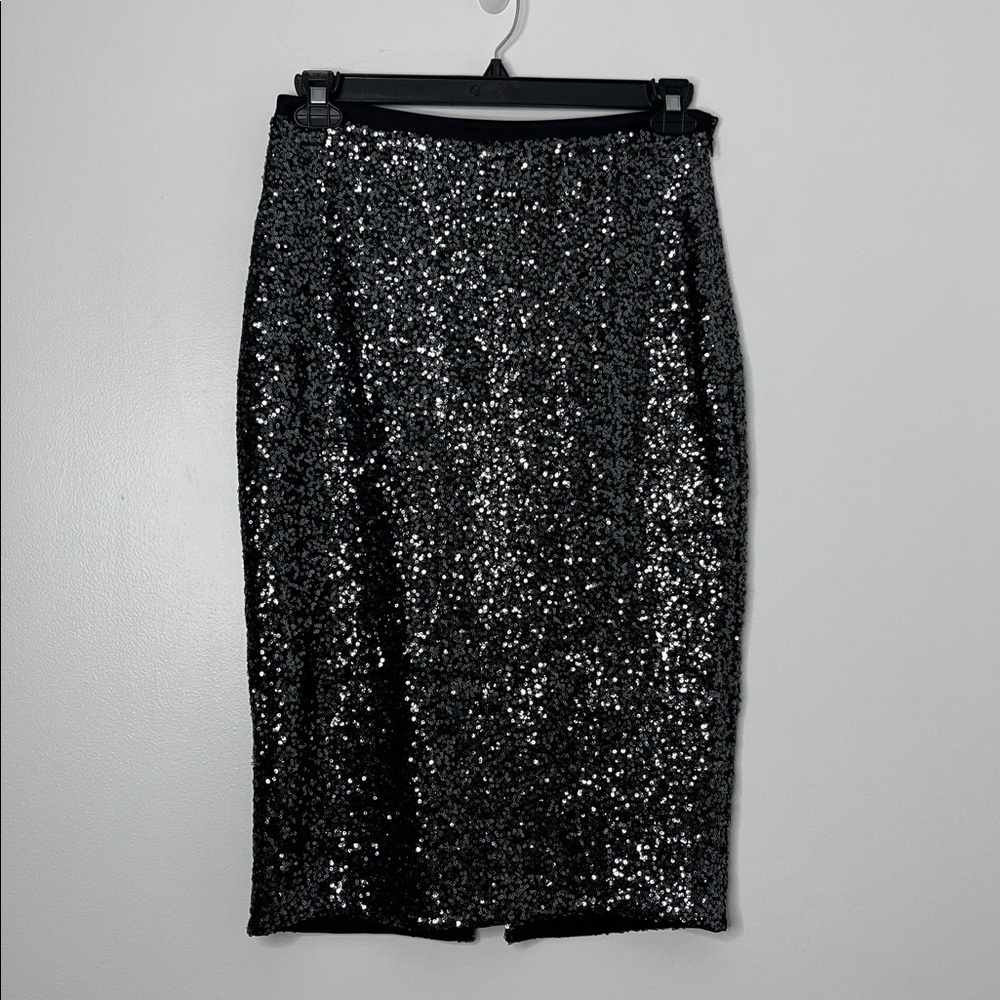 EXPRESS charcoal, mini sequin, midi skirt with rear split size 10